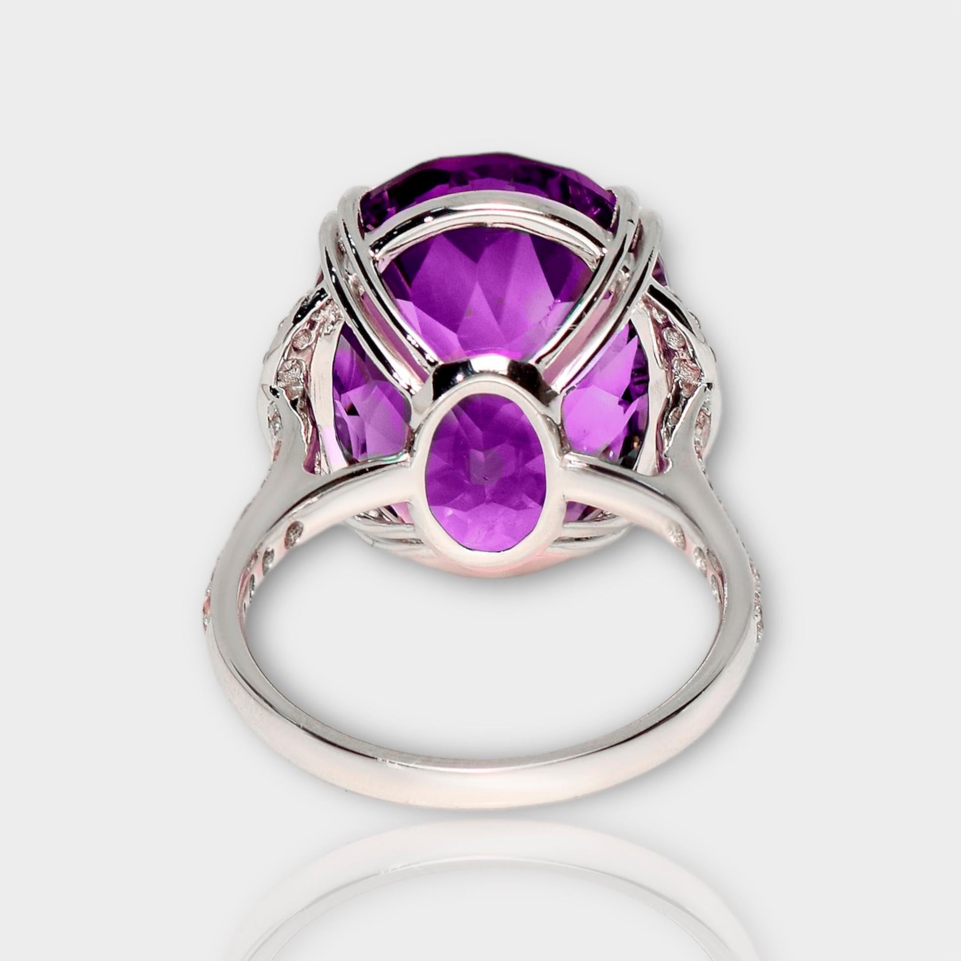 IGI 15.44 Ct 14K White Gold Amethyst&0.41 Ct Pink Diamond Engagement Ring 1