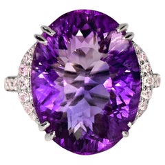 IGI 15.44 Ct 14K White Gold Amethyst&0.41 Ct Pink Diamond Engagement Ring