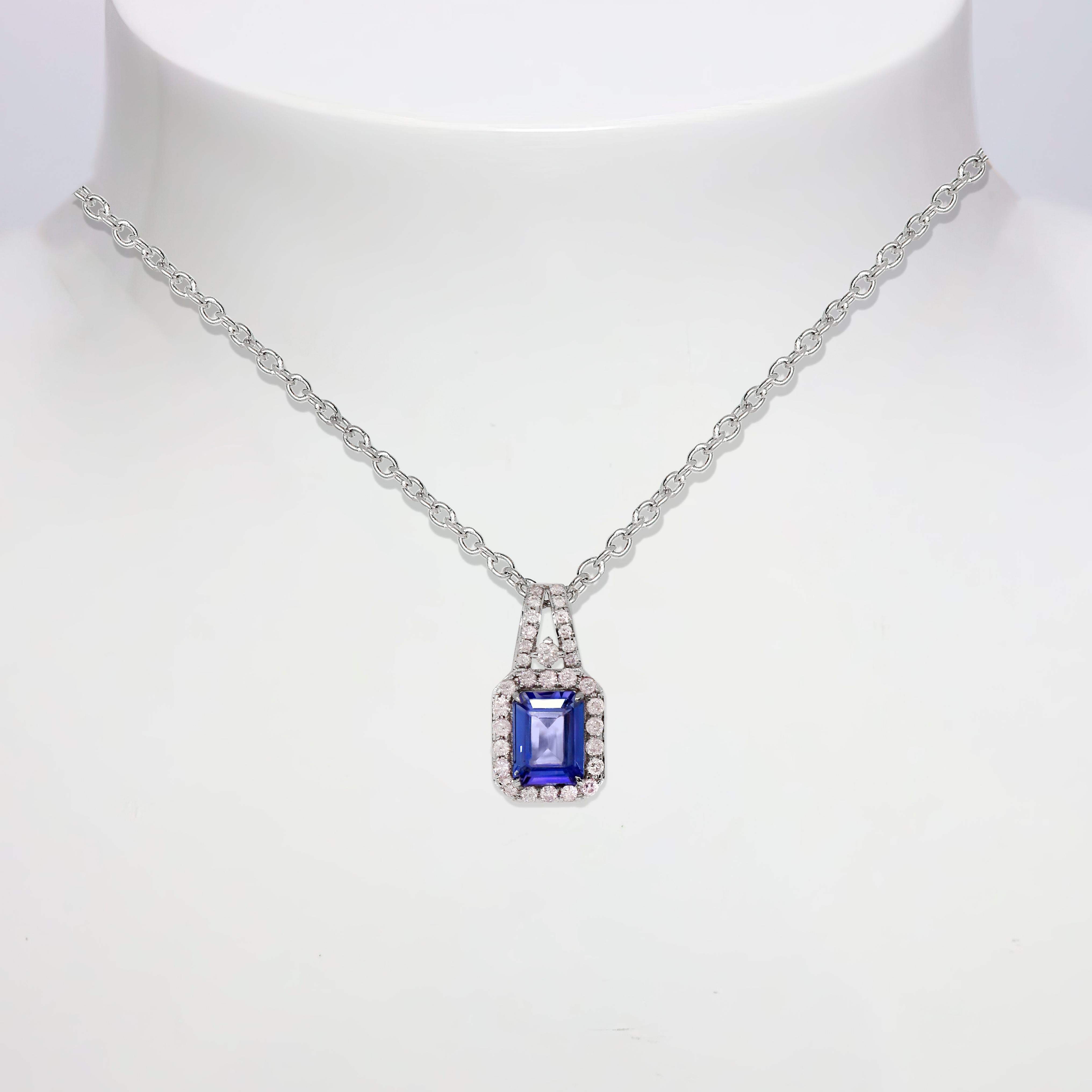 *IGI 14K 1.57 ct Tanzanite&Pink Diamond Antique Pendant Necklace*
The natural bluish violet tanzanite, weighing 1.57 ct, is the center stone surrounded by natural pink diamonds weighing 0.41 ct on the 14K white gold halo design band.

The classic