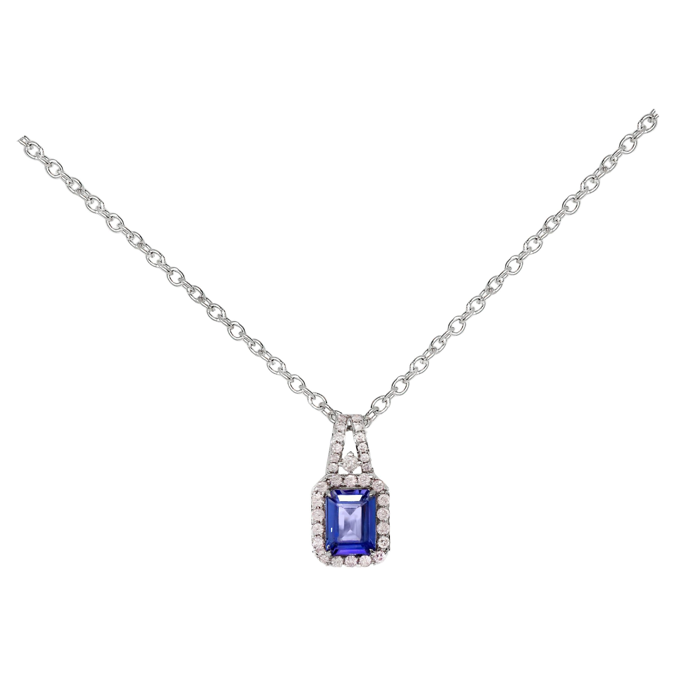 IGI 14K 1.57 ct Tanzanite&Pink Diamond Antique Pendant Necklace For Sale