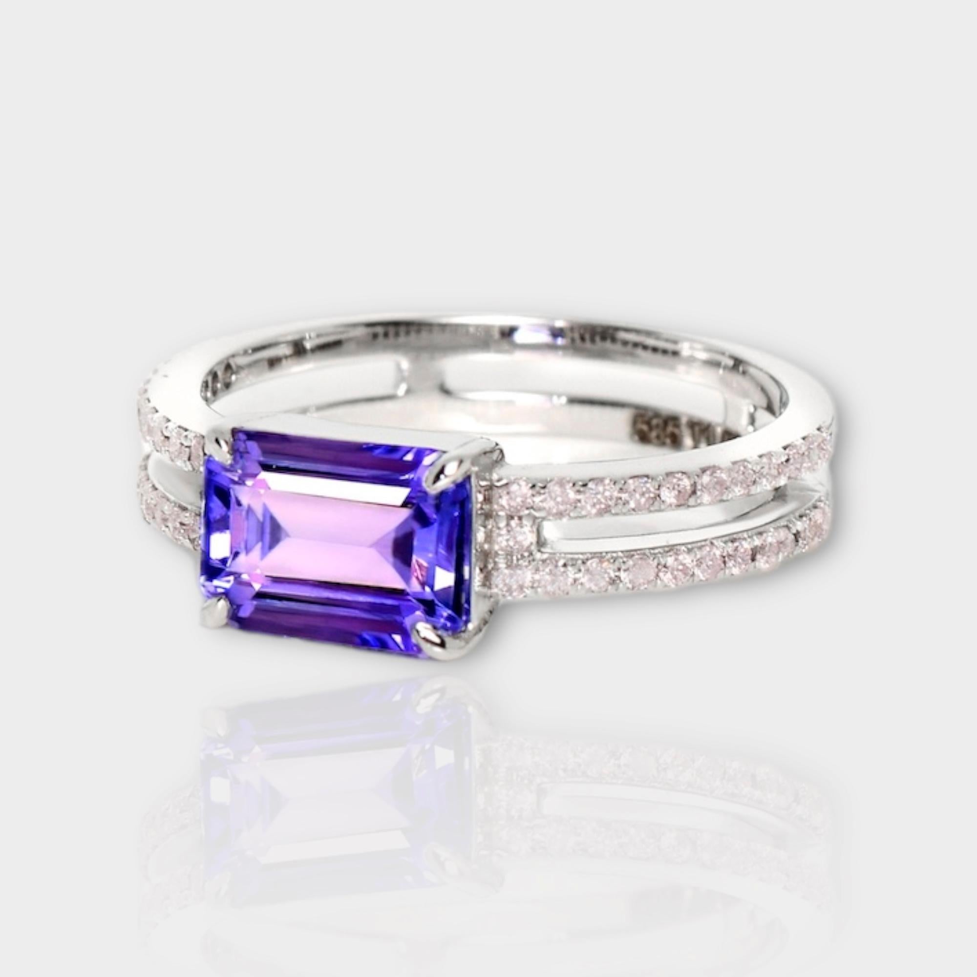 Contemporary IGI 14K 1.58 ct Tanzanite&Pink Diamond Antique Art Deco Engagement Ring For Sale