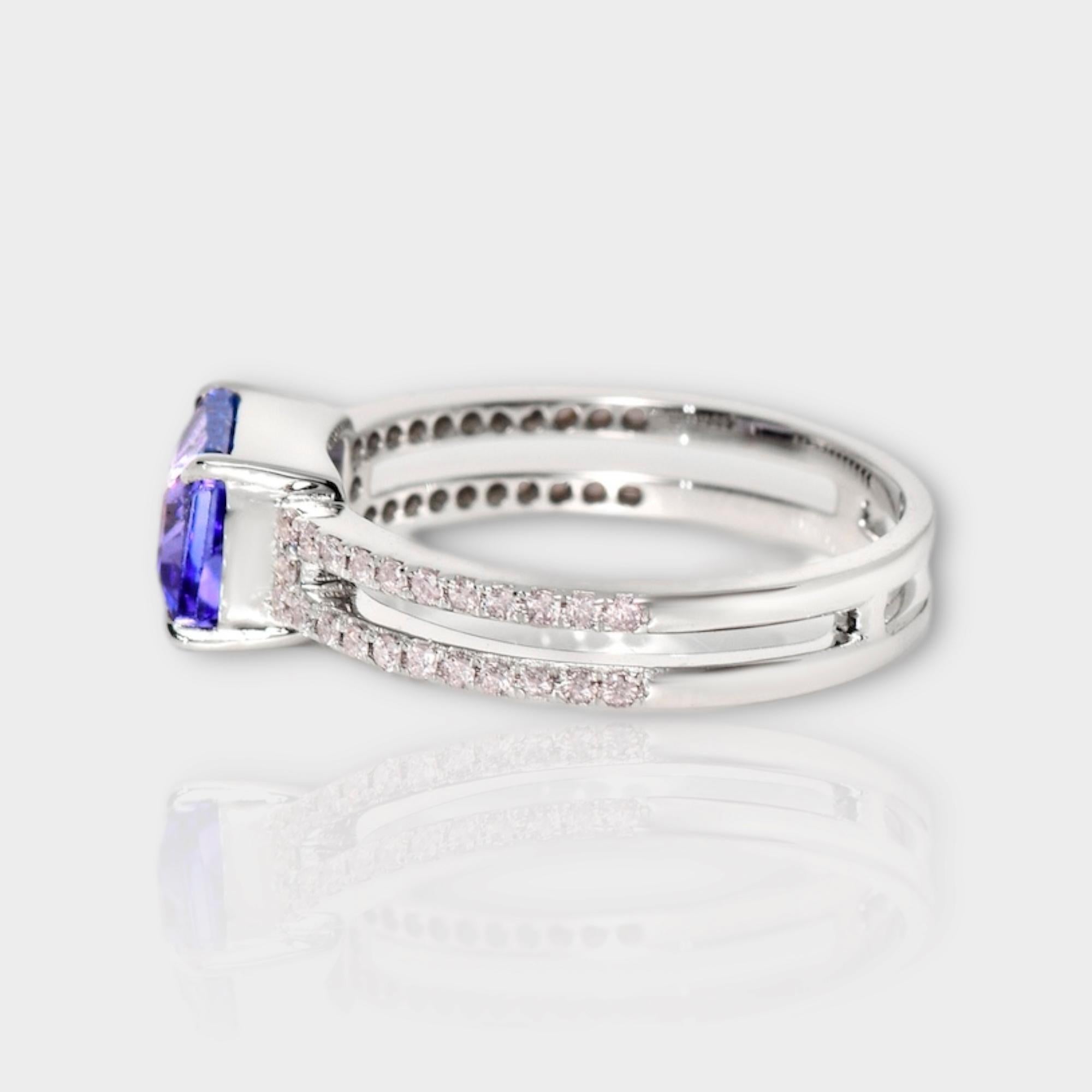 Women's IGI 14K 1.58 ct Tanzanite&Pink Diamond Antique Art Deco Engagement Ring For Sale