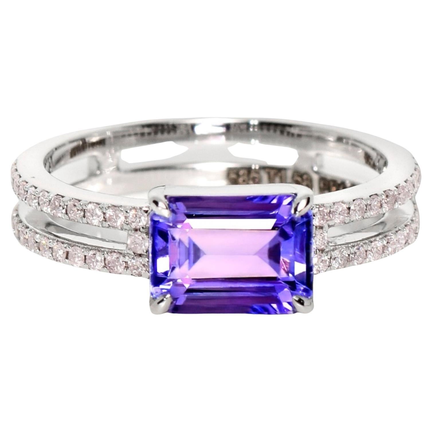 Bague de fiançailles IGI 14K 1.58 ct Tanzanite&Pink Diamond Antique Art Deco en vente