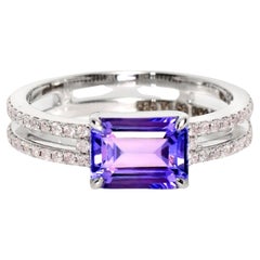 IGI 14K 1.58 ct Tanzanite&Pink Diamond Used Art Deco Engagement Ring