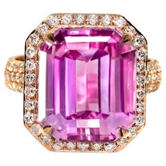 IGI 14K 15.85 ct Kunzite&Diamond Antique Art Deco Engagement Ring