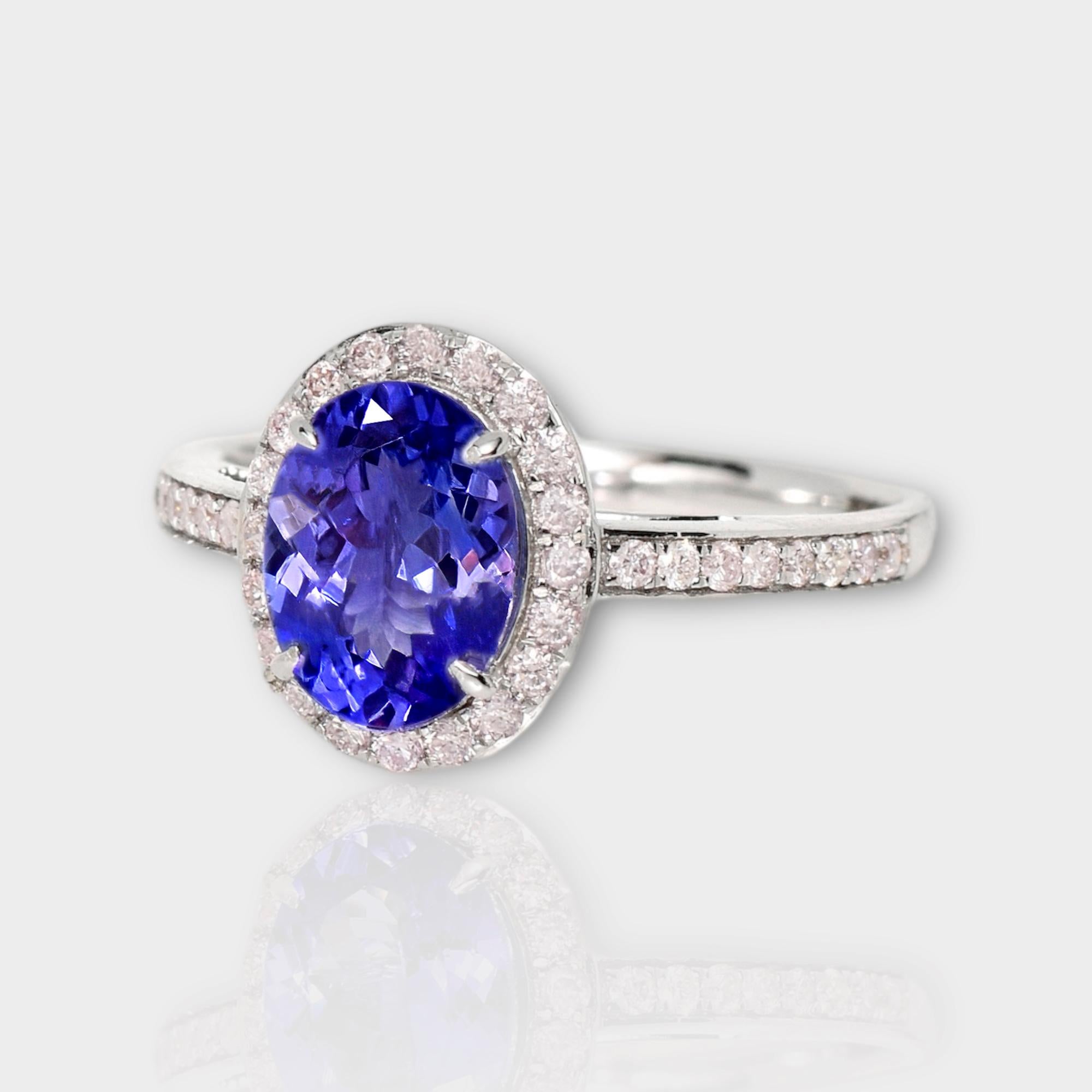 Contemporary IGI 14K 1.60 ct Tanzanite&Pink Diamond Antique Art Deco Engagement Ring For Sale