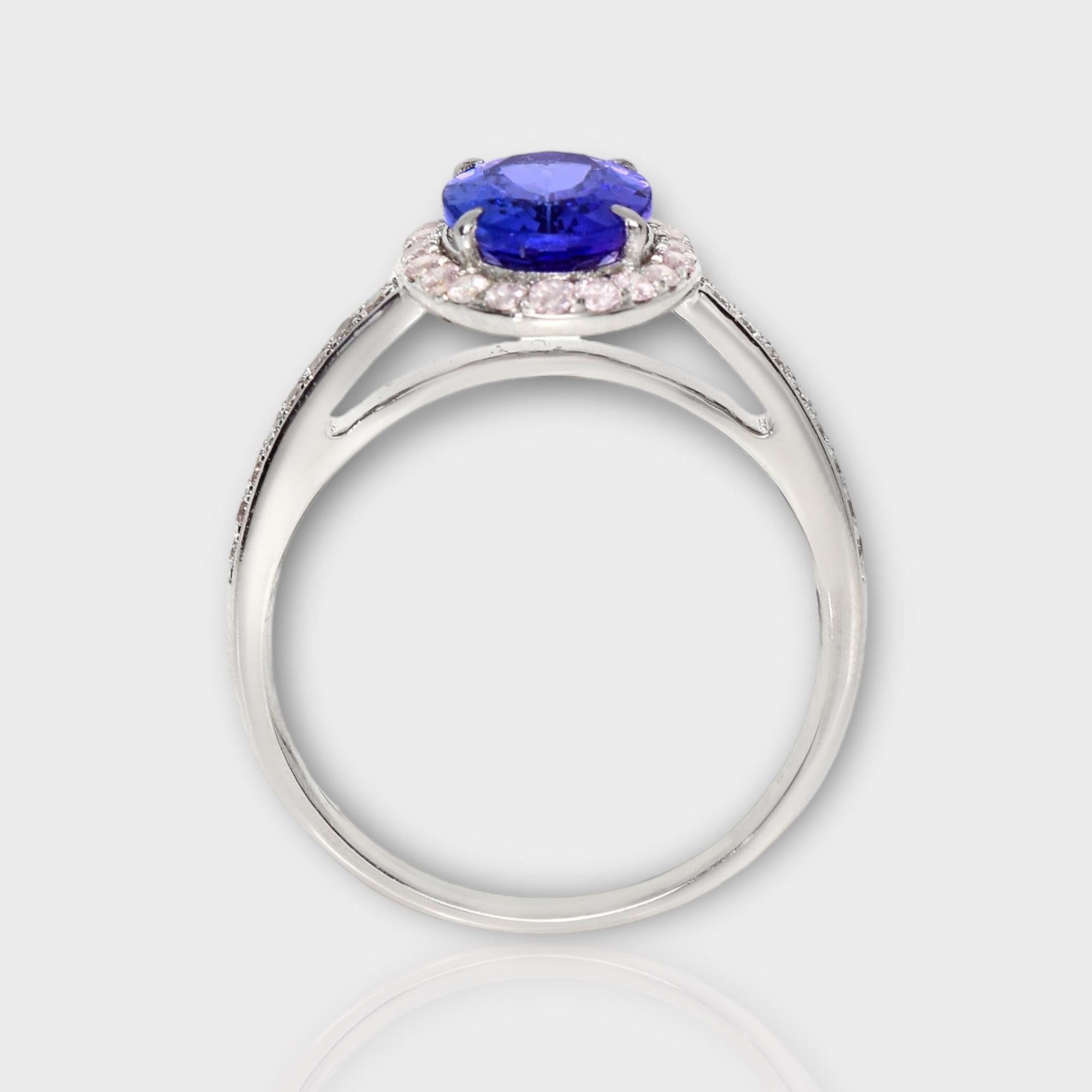 Oval Cut IGI 14K 1.60 ct Tanzanite&Pink Diamond Antique Art Deco Engagement Ring