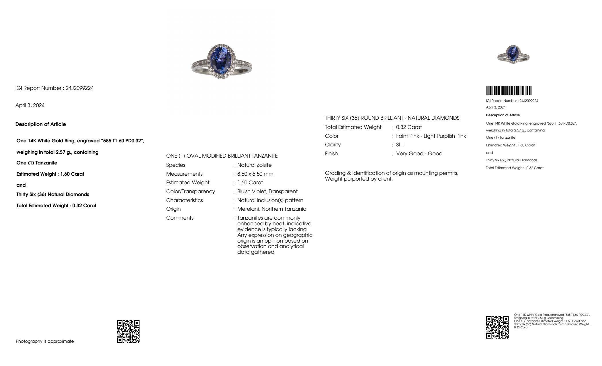 *Special*IGI 14K 1.60 ct Tanzanite&Pink Diamond Antique Art Deco Engagement Ring For Sale 2