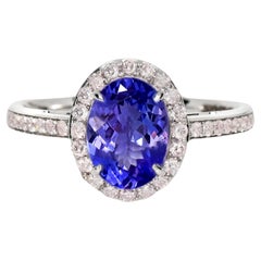 IGI 14K 1.60 ct Tanzanite&Pink Diamond Antique Art Deco Engagement Ring