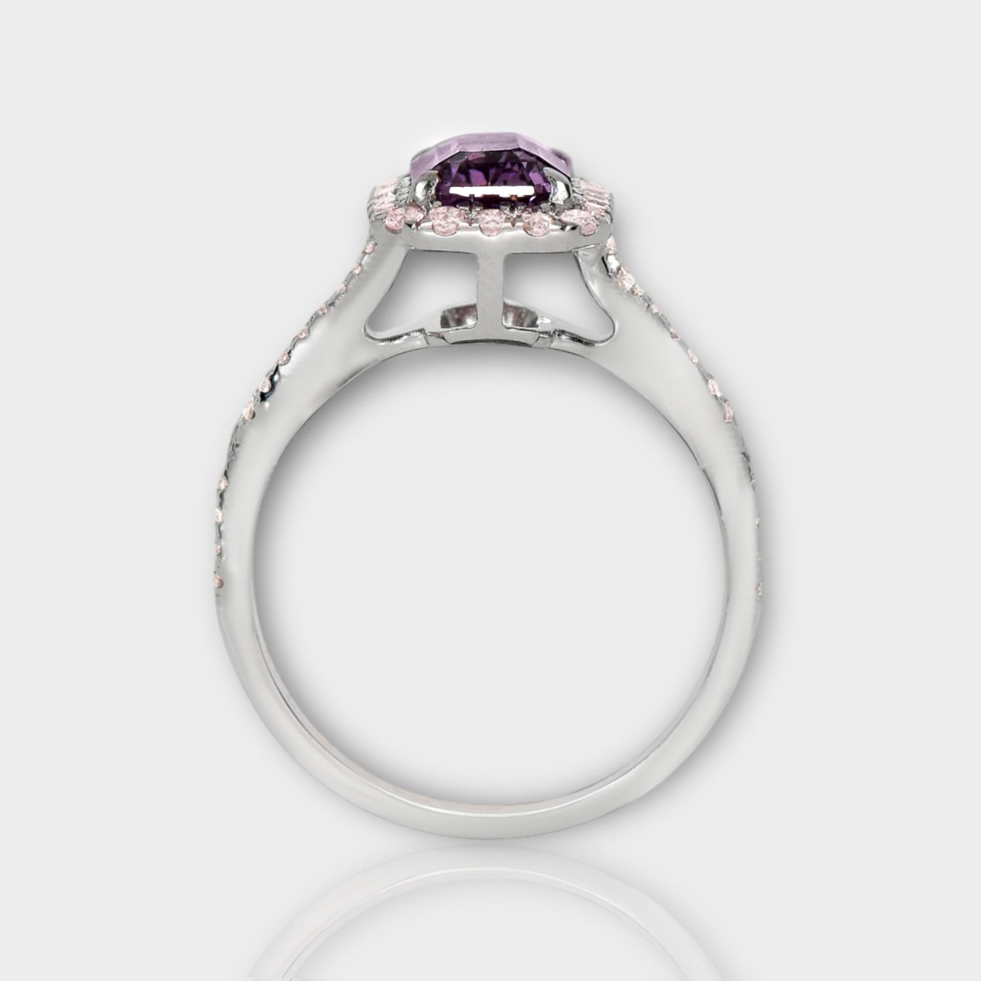 IGI 14K 1.65 Ct Purple Spinel&Pink Diamonds Antique Engagement Ring In New Condition For Sale In Kaohsiung City, TW