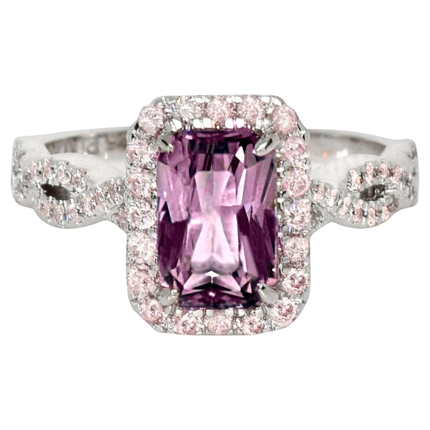 IGI 14K 1.65 Ct Purple Spinel&Pink Diamonds Antique Engagement Ring