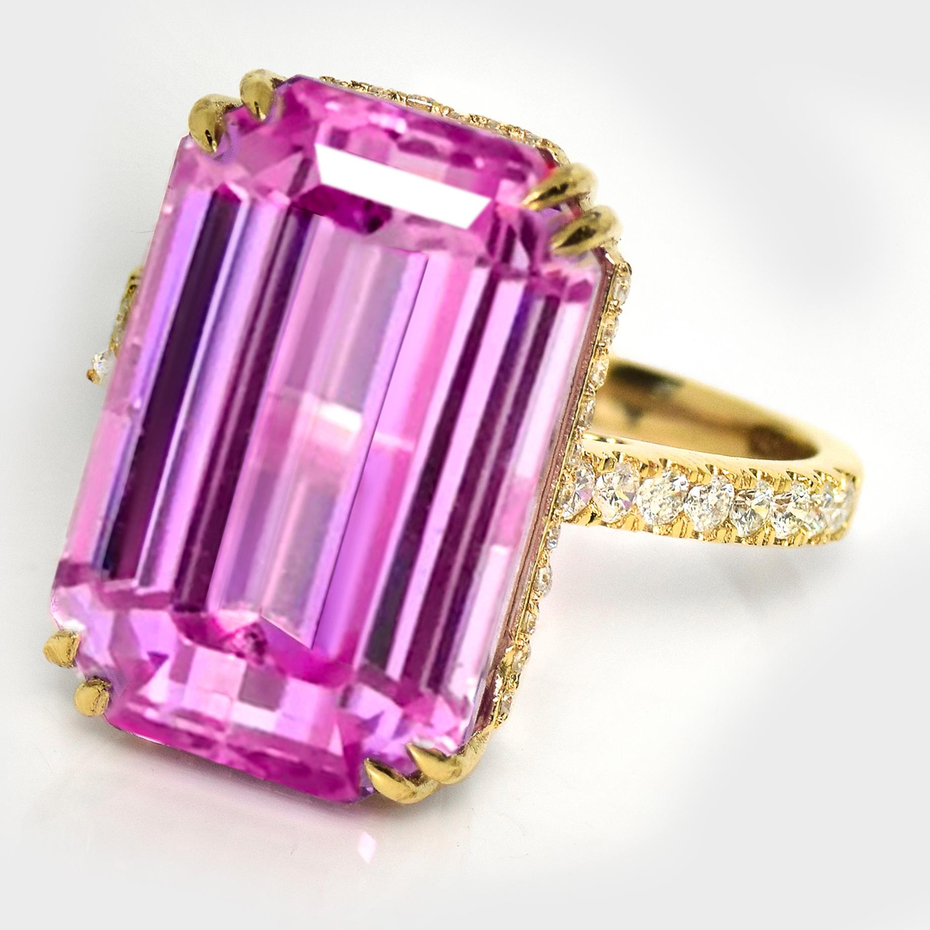 IGI 14K 16,51 ct Kunzita&Diamante Anillo de compromiso Art Decó antiguo Contemporáneo en venta