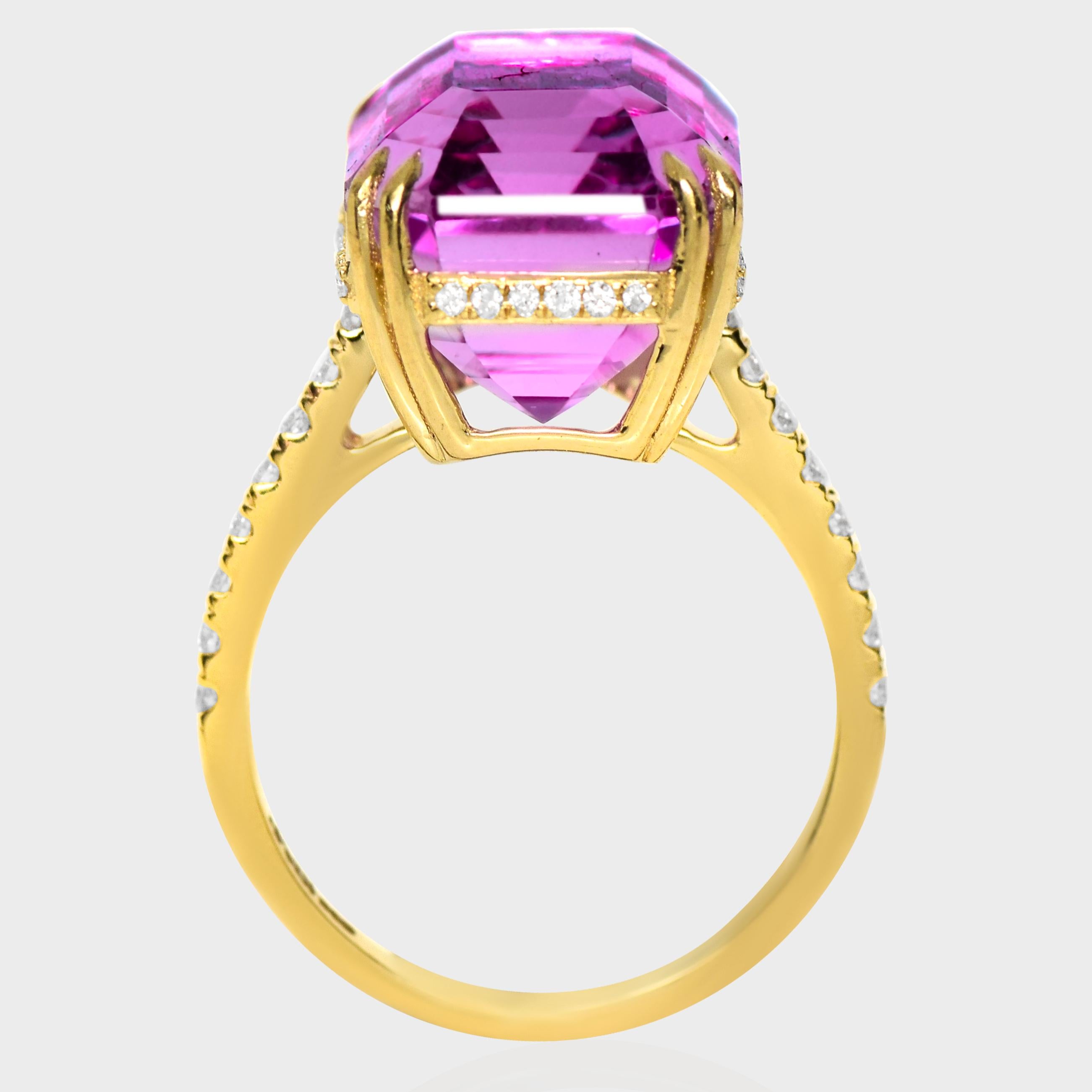IGI 14K 16,51 ct Kunzita&Diamante Anillo de compromiso Art Decó antiguo Corte esmeralda en venta