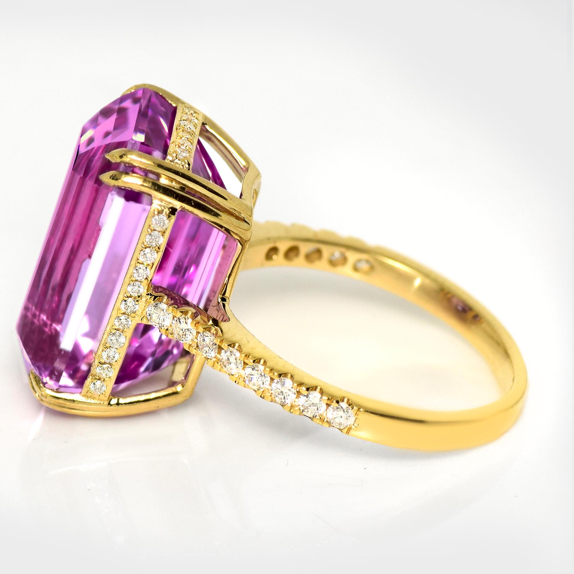 De las mujeres IGI 14K 16,51 ct Kunzita&Diamante Anillo de compromiso Art Decó antiguo en venta