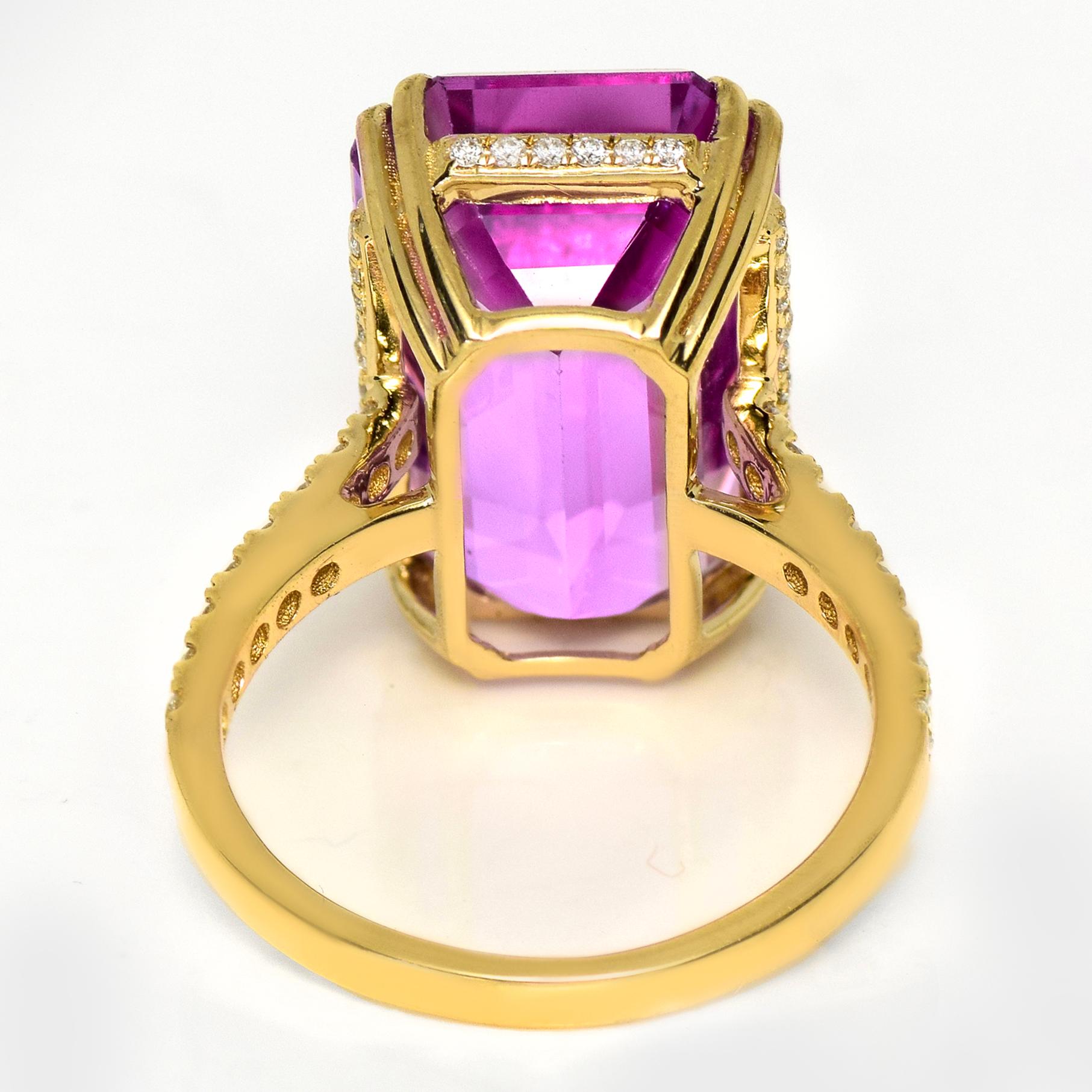 IGI 14K 16,51 ct Kunzita&Diamante Anillo de compromiso Art Decó antiguo en venta 1