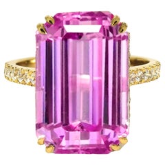 IGI 14K 16.51 ct Kunzite&Diamond Antique Art Deco Engagement Ring