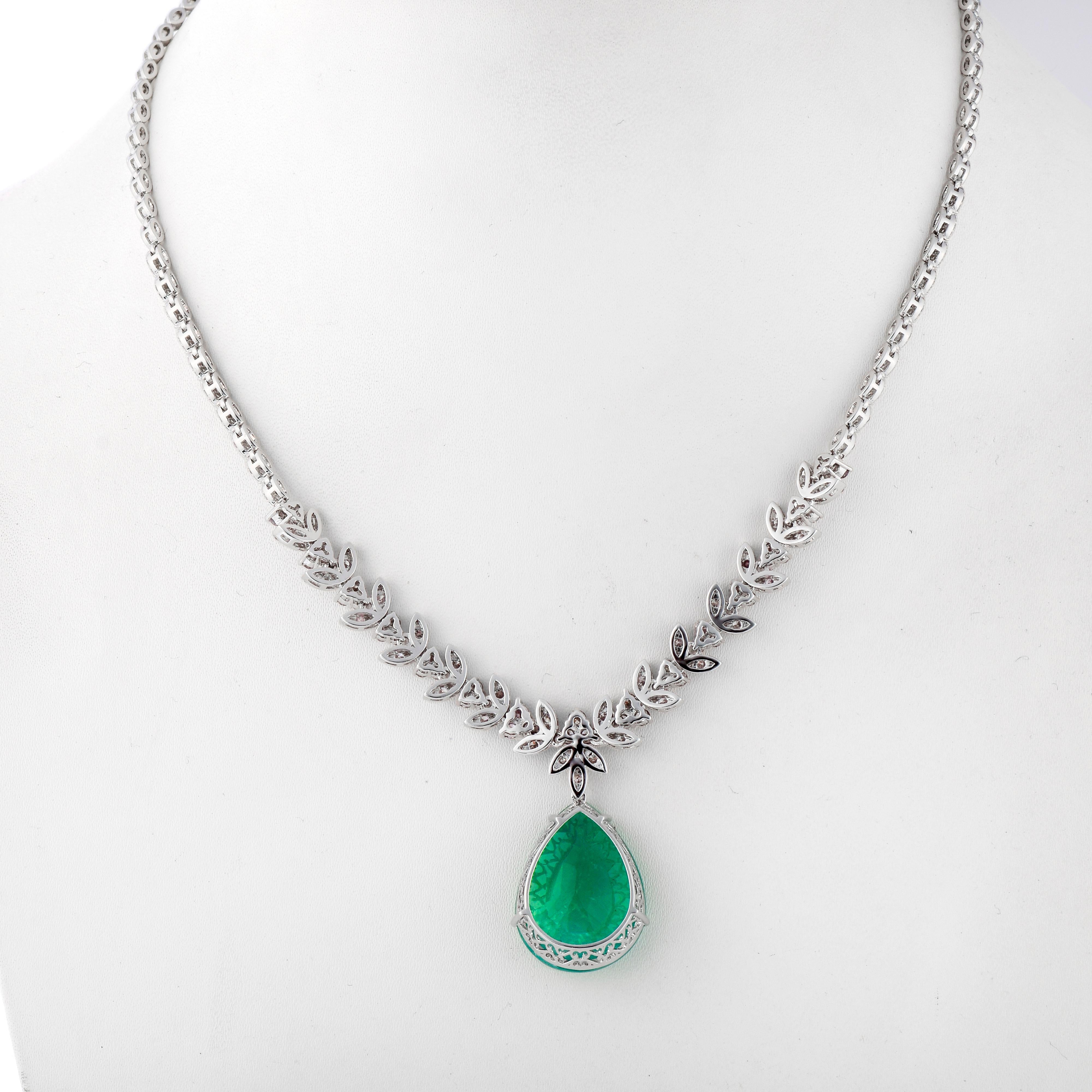 IGI 14k 16.64ct Natural Emerald&Pink Diamond Antique Art Deco Pendant Necklace For Sale 1