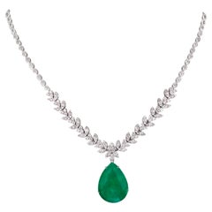 IGI 14k 16.64ct Natural Emerald&Pink Diamond Antique Art Deco Pendant Necklace