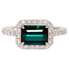 IGI 1.70 Ct 14K Natural Indicolite Tourmaline&Pink Diamonds Engagement Ring