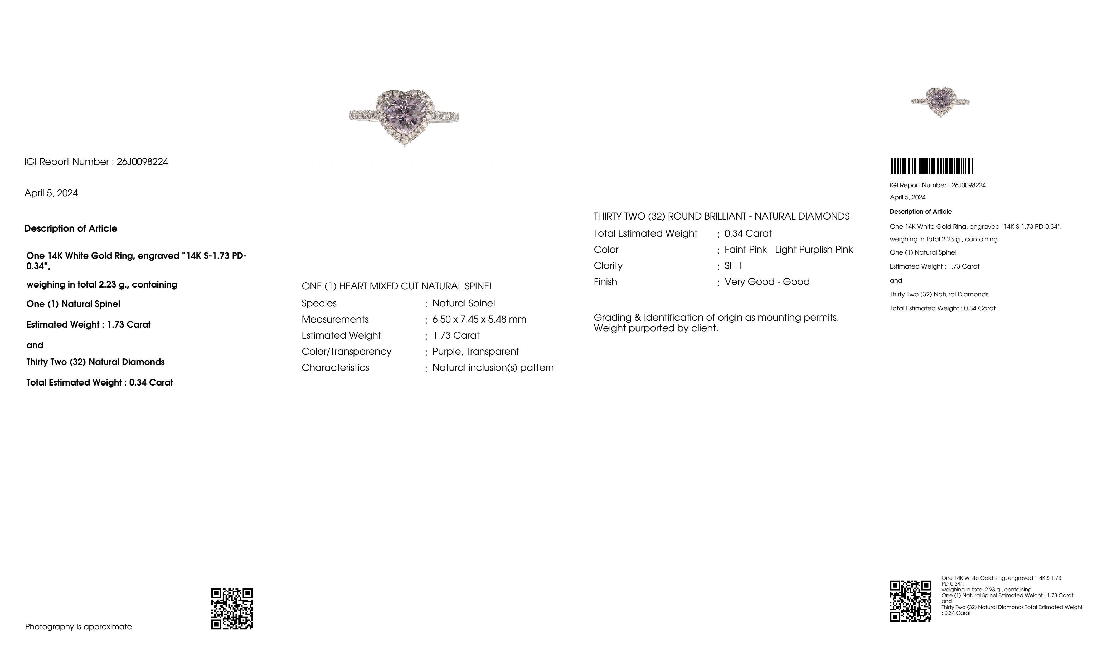 IGI 14K 1.73 Ct Purple Spinel&Pink Diamonds Antique Engagement Ring 3