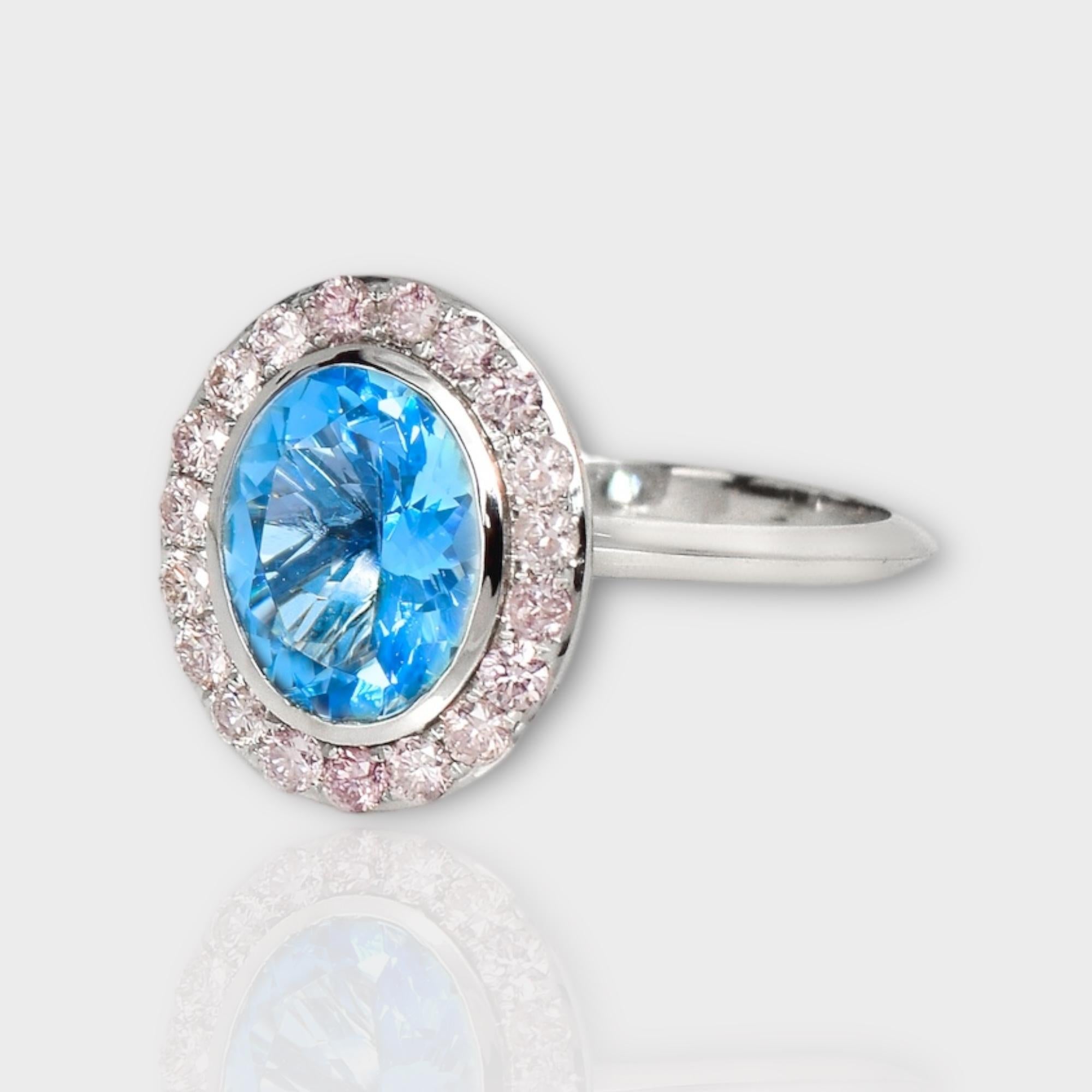 Contemporary IGI 14K 1.77 Ct Aquamarine&Pink Diamonds Antique Art Deco Style Engagement Ring For Sale