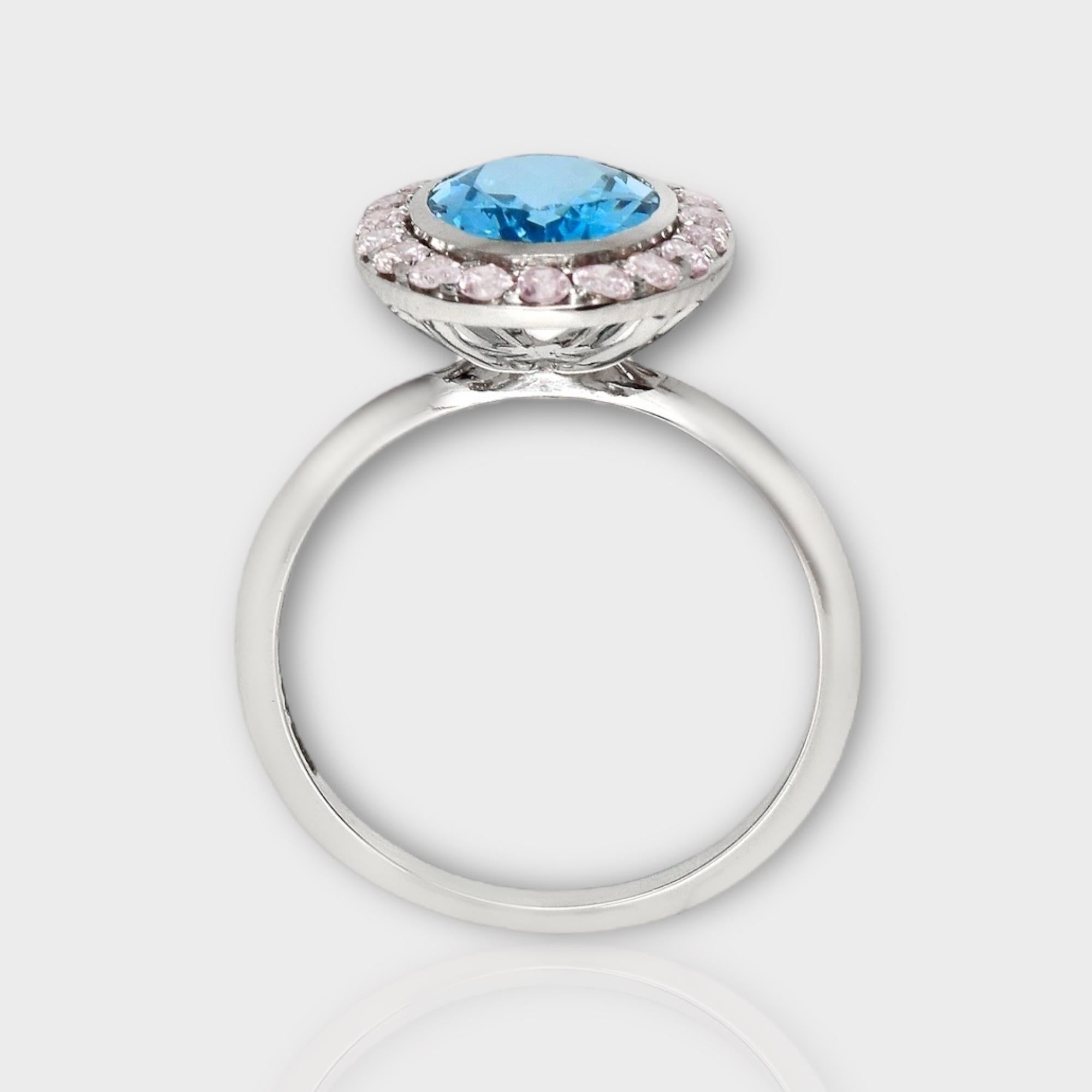 IGI 14K 1,77 Karat Aquamarin&Rosa Diamanten Antiker Verlobungsring im Art-déco-Stil (Ovalschliff) im Angebot