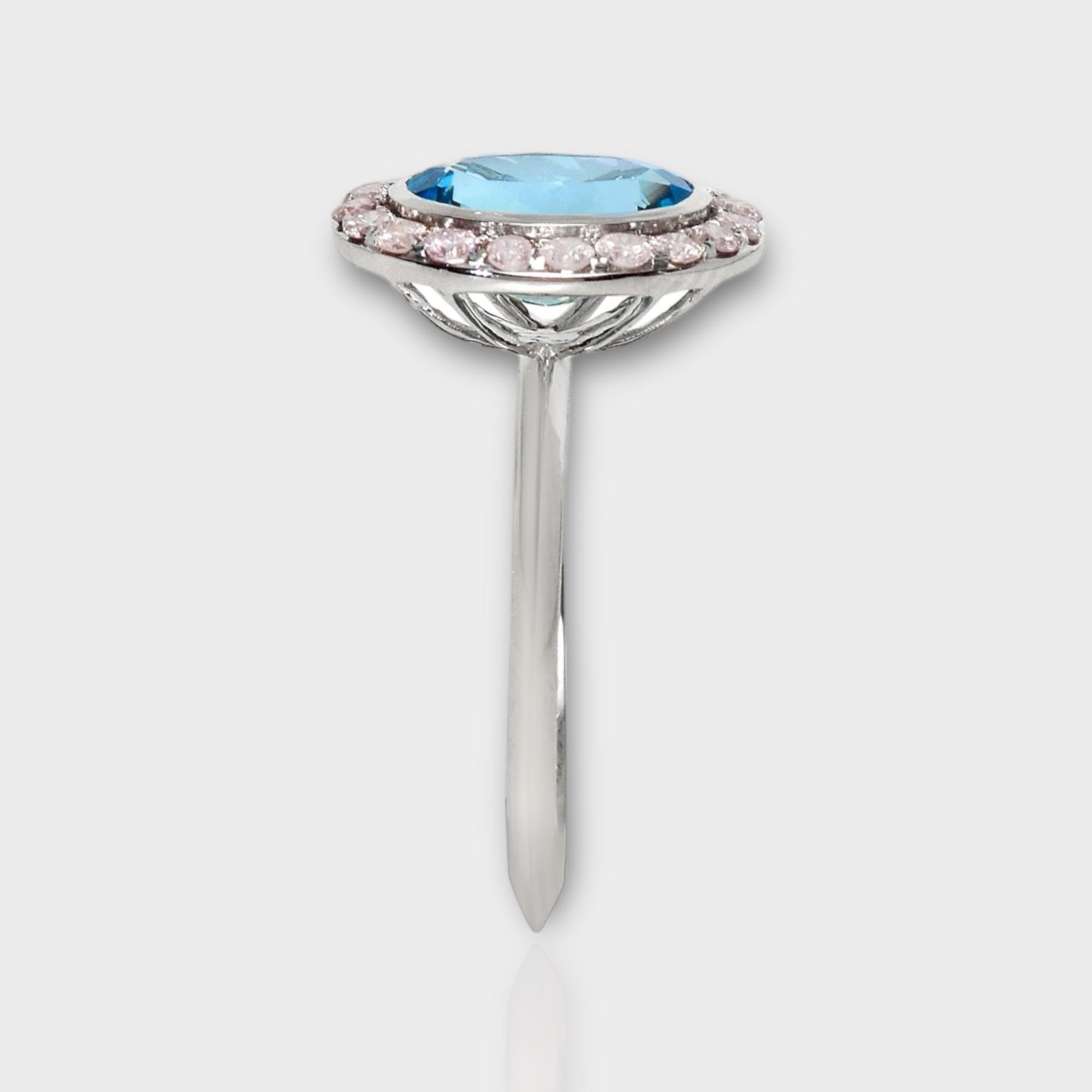 IGI 14K 1.77 Ct Aquamarine&Pink Diamonds Antique Art Deco Style Engagement Ring For Sale 1
