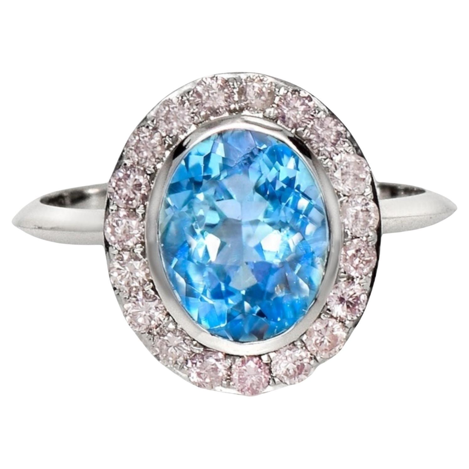 IGI 14K 1.77 Ct Aquamarine&Pink Diamonds Antique Art Deco Style Engagement Ring For Sale