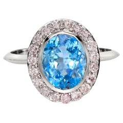 IGI 14K 1.77 Ct Aquamarine&Pink Diamonds Antique Art Deco Style Engagement Ring