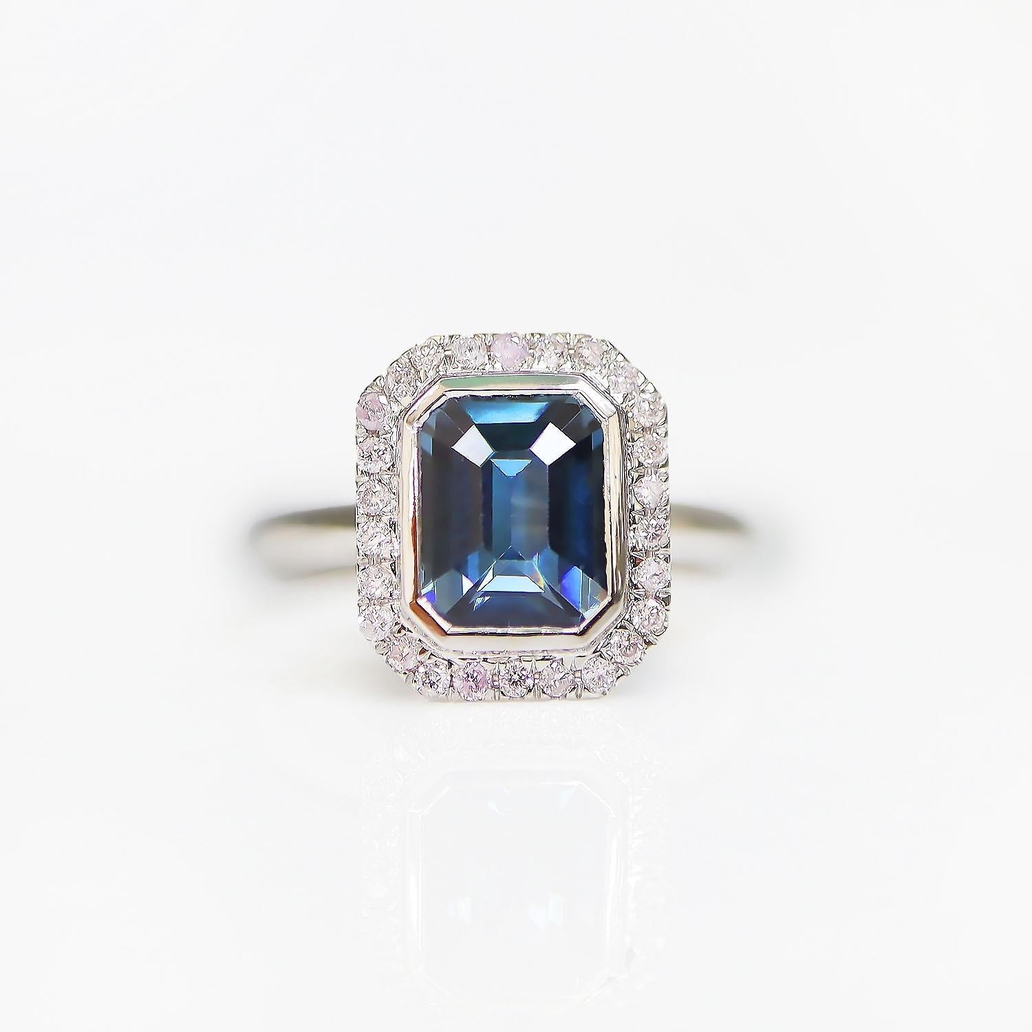 Contemporary IGI 14K 1.78 Ct Blue Spinel&Pink Diamonds Antique Engagement Ring For Sale