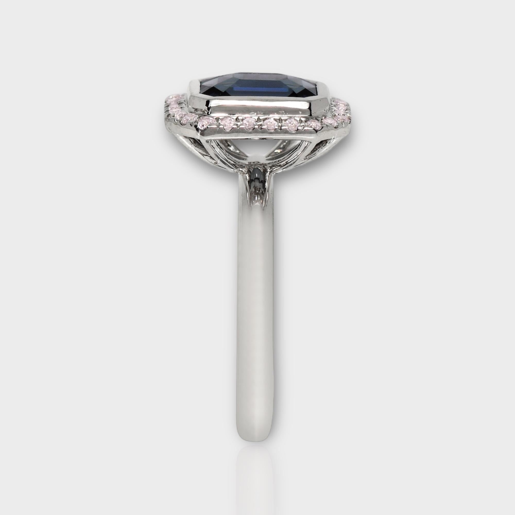 Bague de fiançailles IGI 14K 1.78 Ct Blue Spinel&Pink Diamonds Antique en vente 1