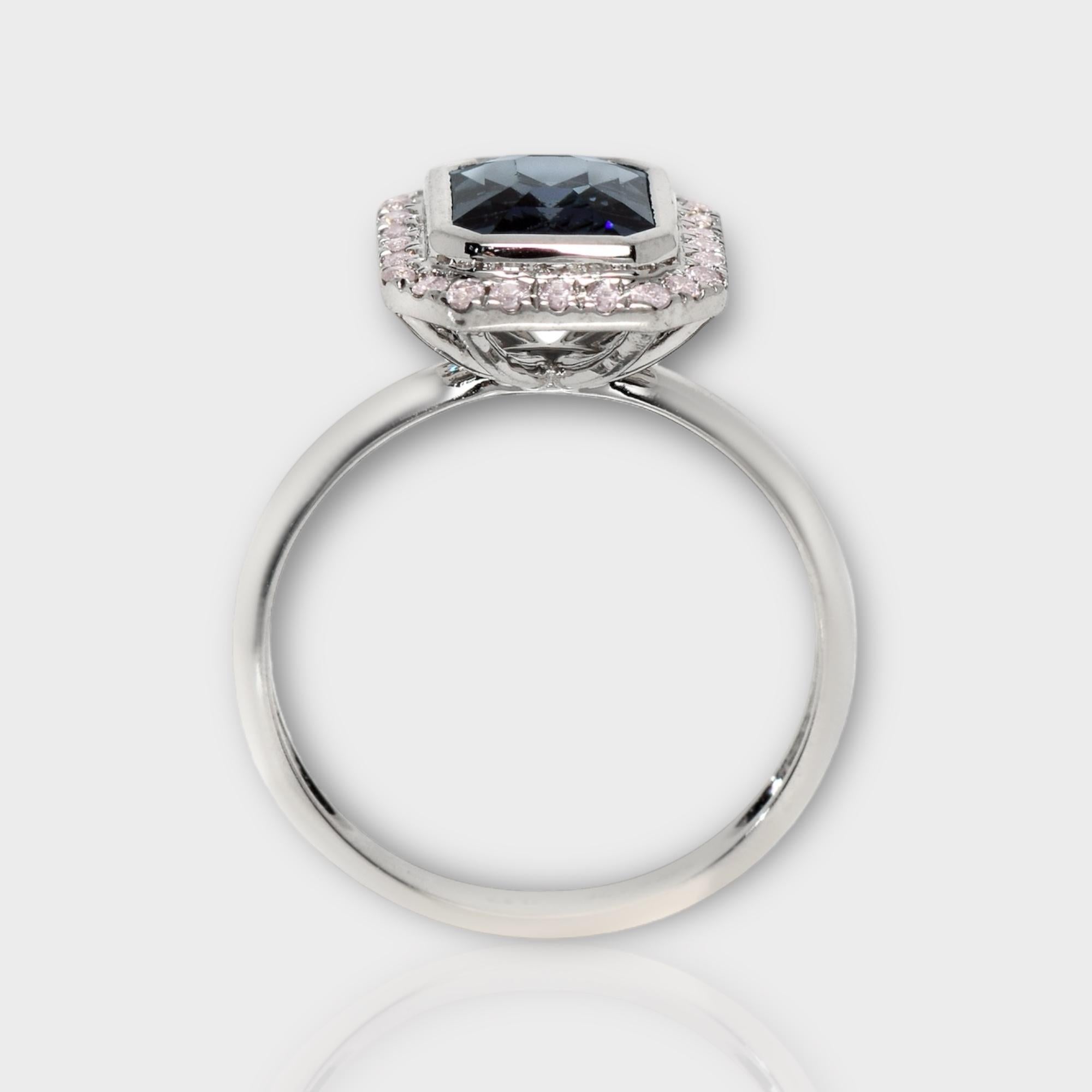 Bague de fiançailles IGI 14K 1.78 Ct Blue Spinel&Pink Diamonds Antique en vente 2