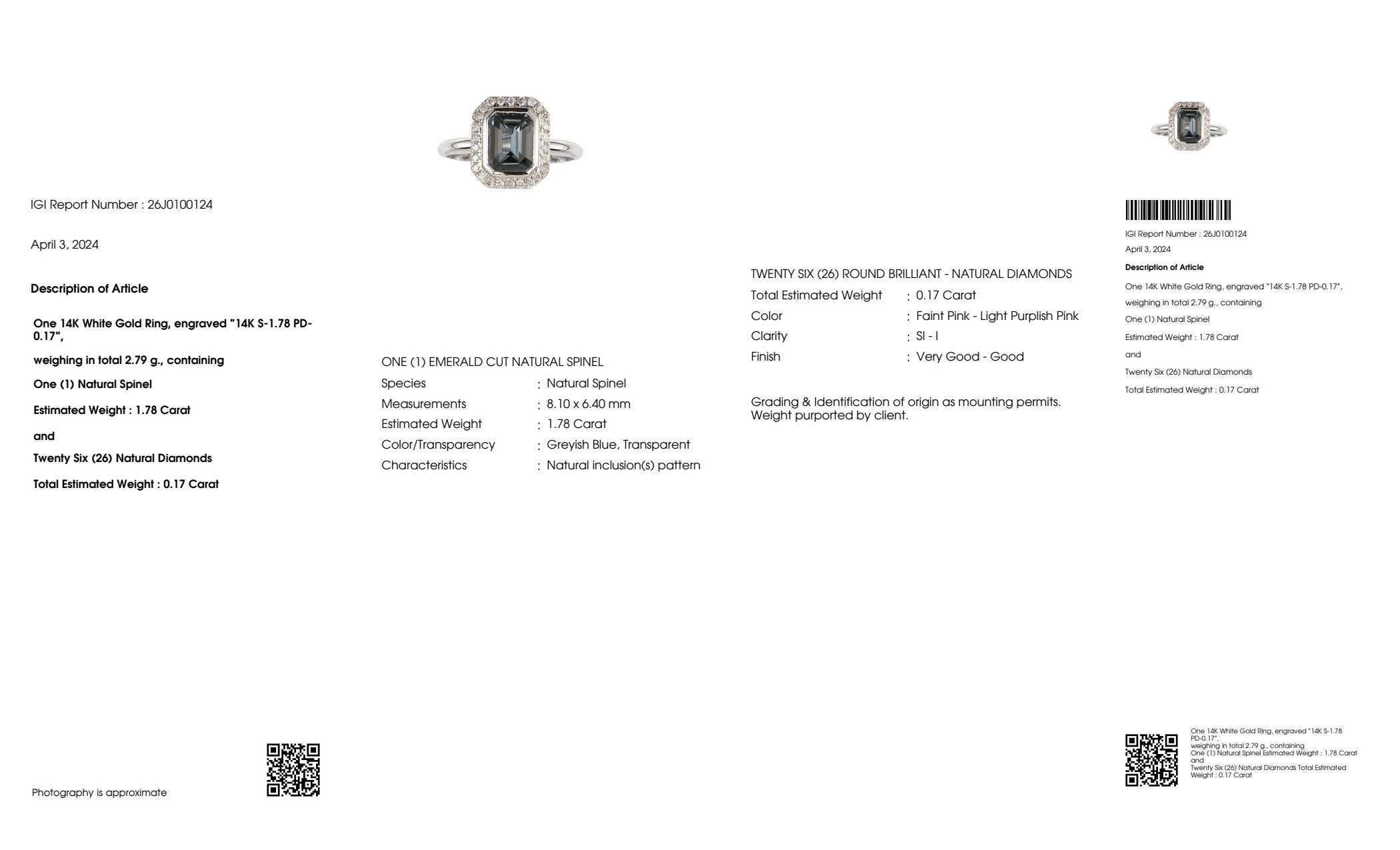IGI 14K 1.78 Ct Blue Spinel&Pink Diamonds Antique Engagement Ring For Sale 3
