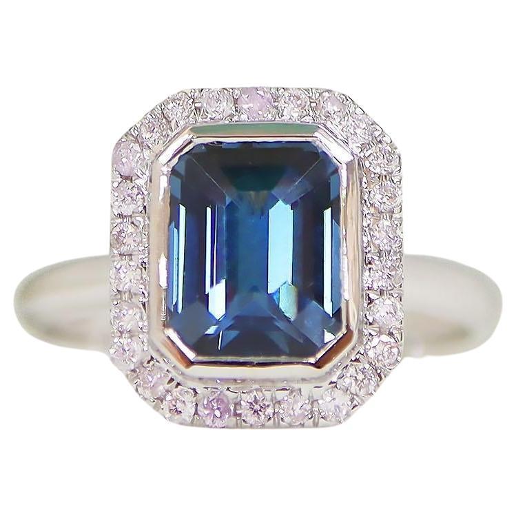 Bague de fiançailles IGI 14K 1.78 Ct Blue Spinel&Pink Diamonds Antique en vente