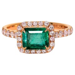 IGI 14K 1.80 ct Natural Green Emerald&Pink Diamond Art Deco Engagement Ring