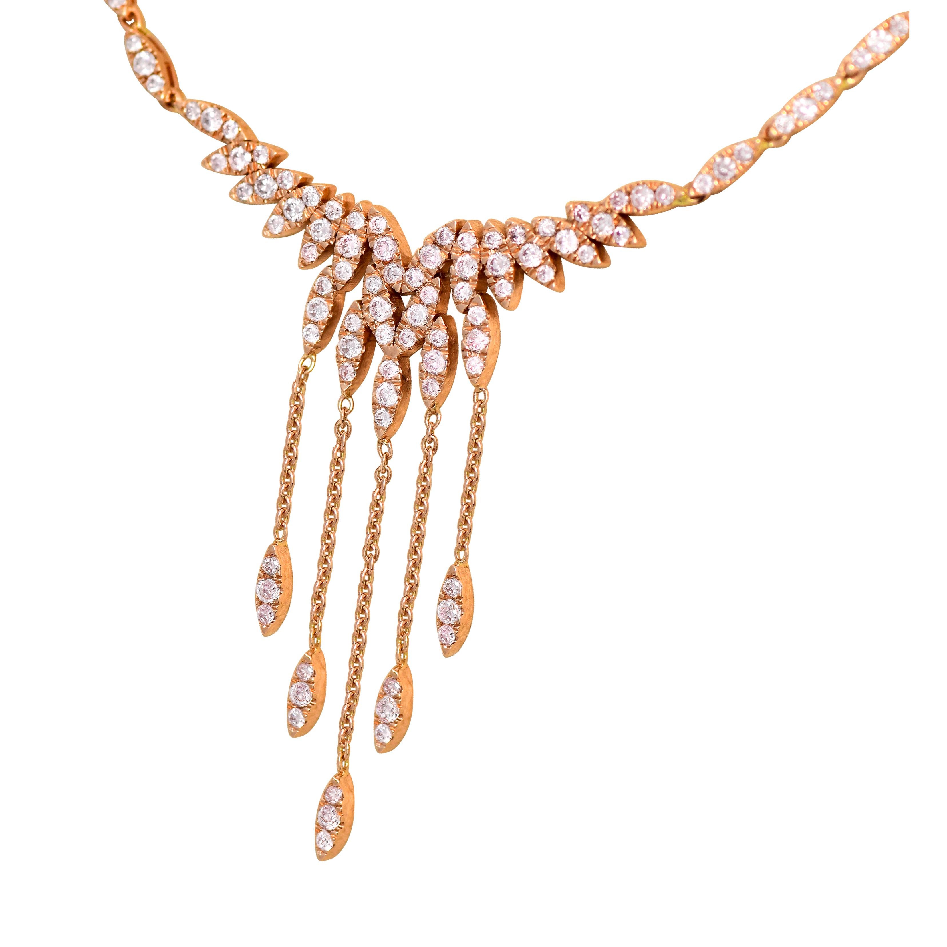Contemporary IGI 14K 1.81 ct Natural Pink Diamonds  Art Deco Design Necklace For Sale