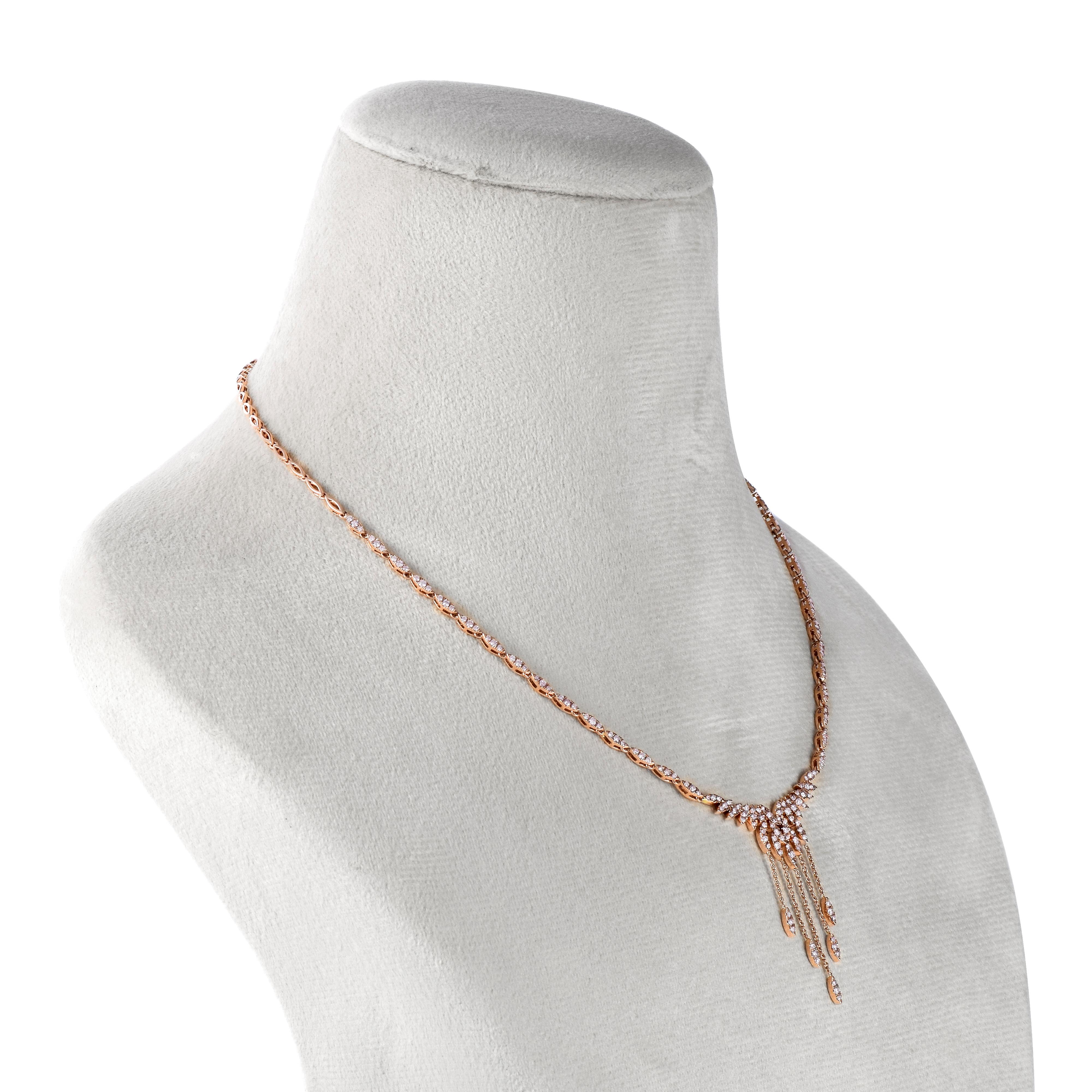 Women's IGI 14K 1.81 ct Natural Pink Diamonds  Art Deco Design Necklace For Sale