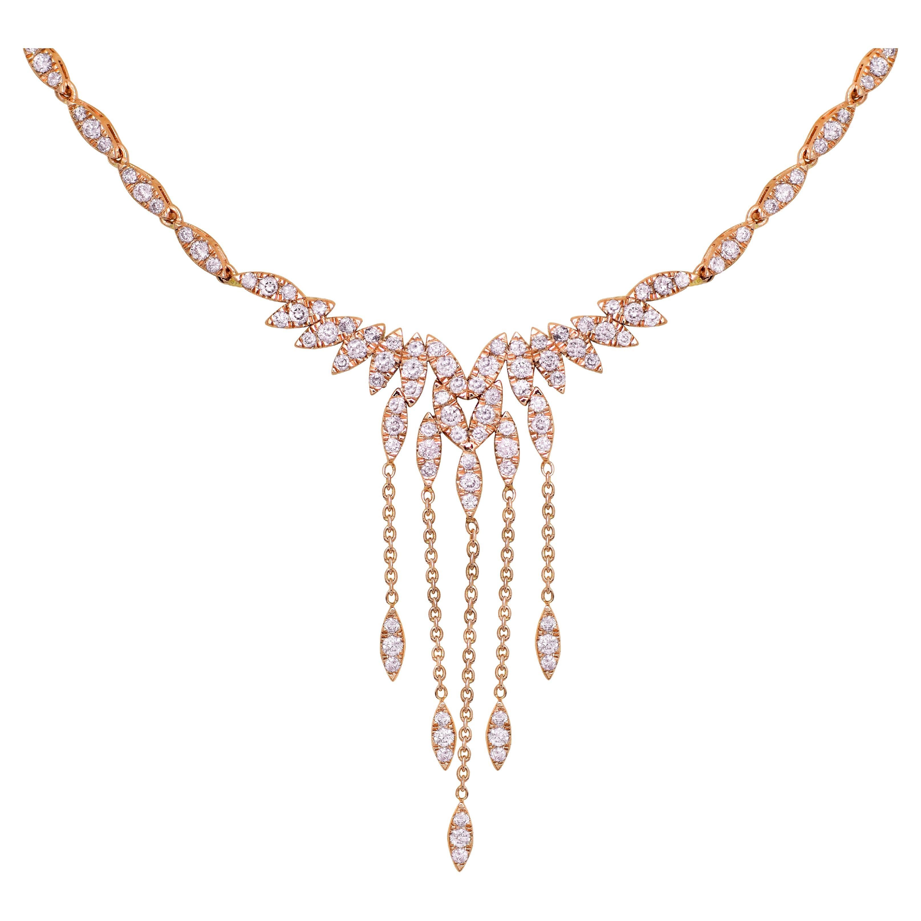 IGI 14K 1.81 ct Natural Pink Diamonds  Art Deco Design Necklace
