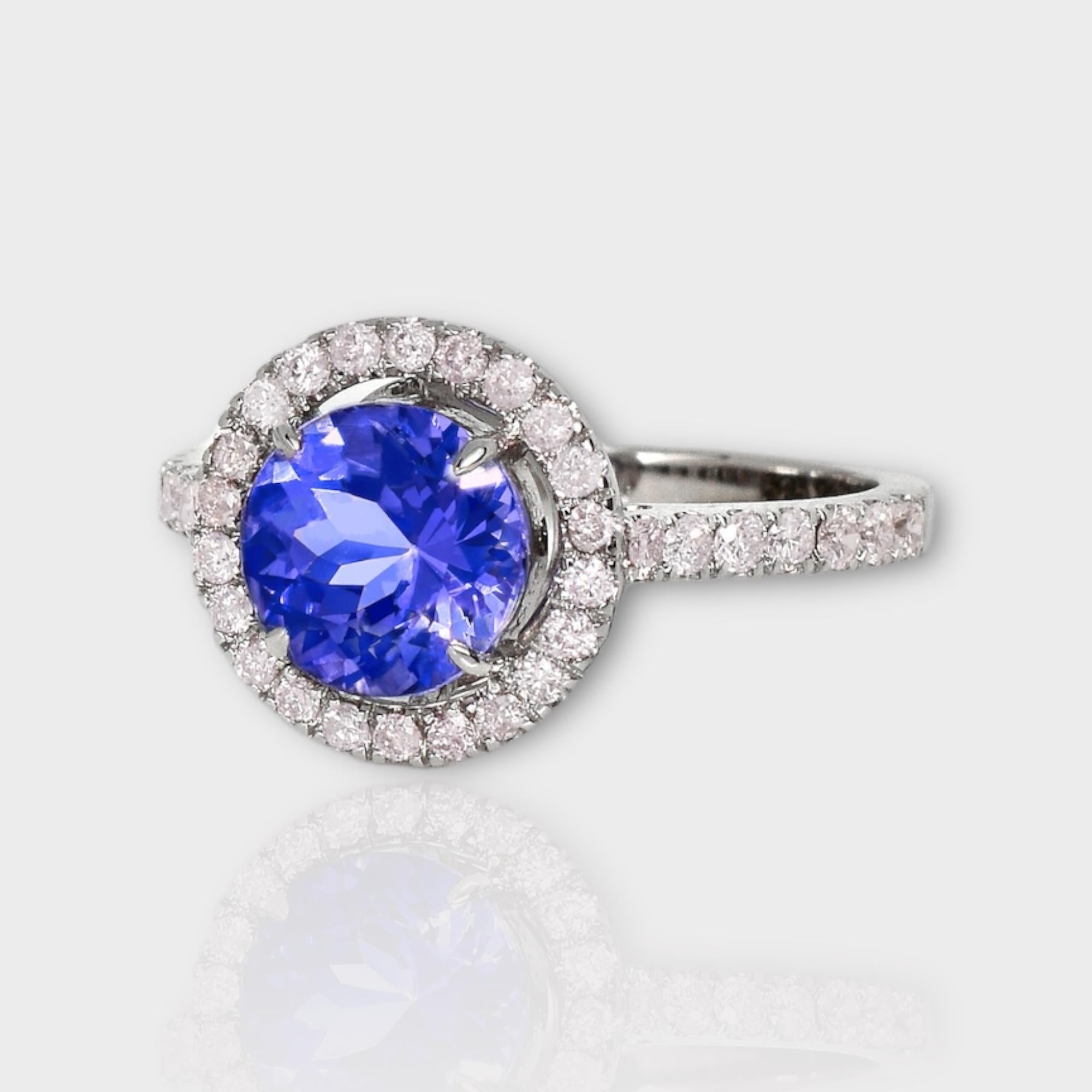 Contemporary IGI 14K 1.81 ct Tanzanite&Pink Diamond Antique Art Deco Engagement Ring For Sale