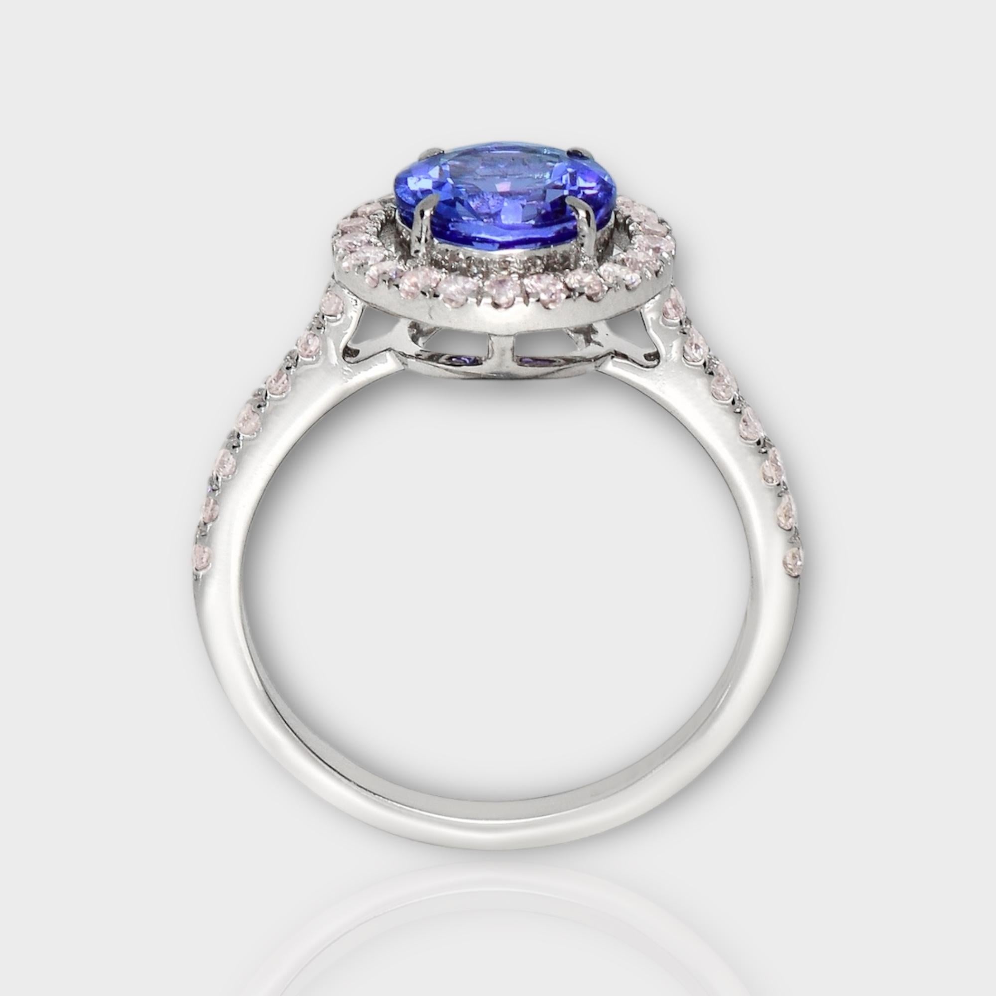 Taille ronde Bague de fiançailles IGI 14K 1.81 ct Tanzanite&Diamant rose Antique Art Deco en vente
