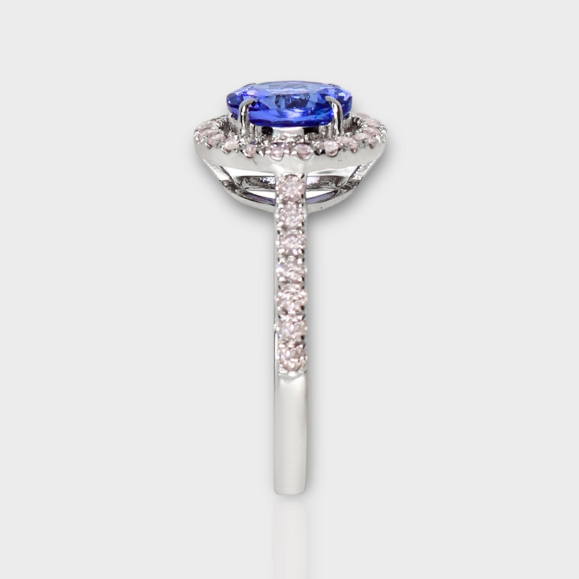 IGI 14K 1.81 ct Tanzanite&Pink Diamond Antique Art Deco Engagement Ring In New Condition For Sale In Kaohsiung City, TW