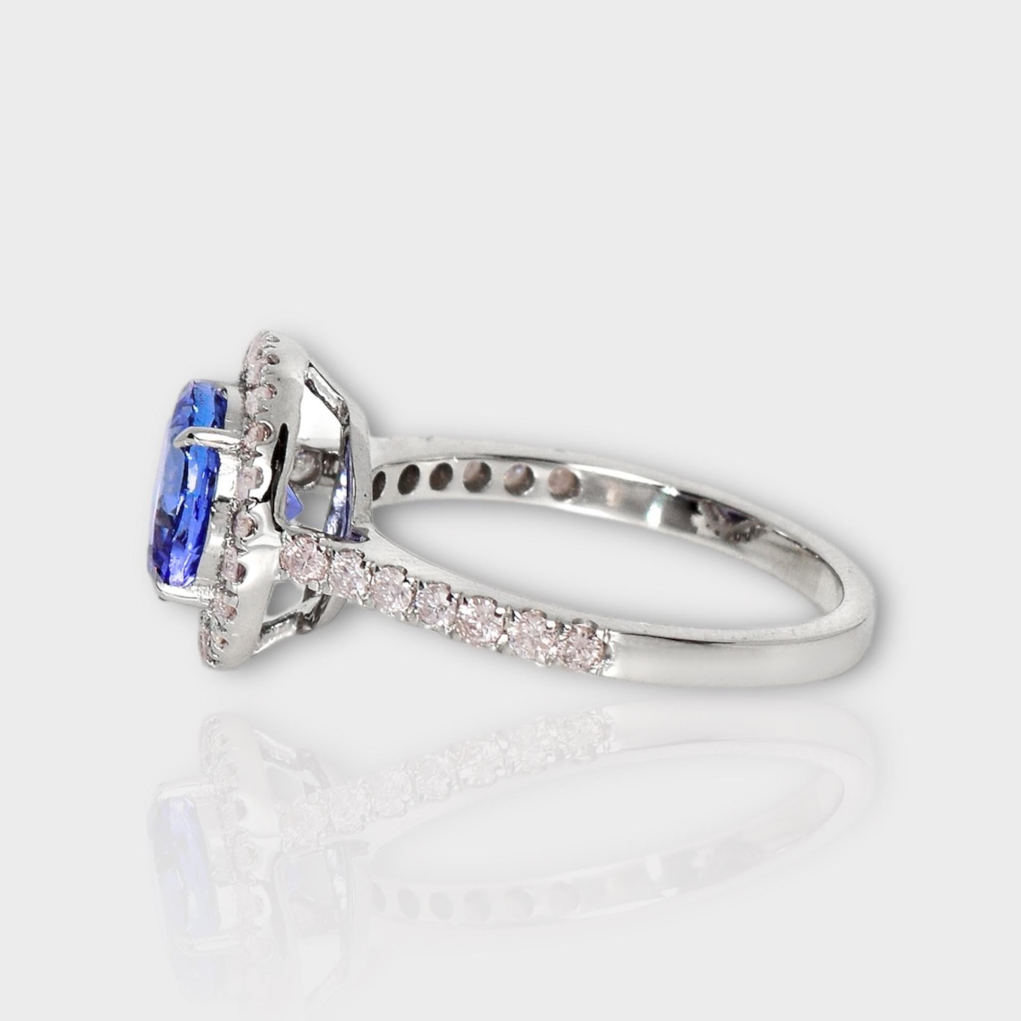 Bague de fiançailles IGI 14K 1.81 ct Tanzanite&Diamant rose Antique Art Deco Pour femmes en vente