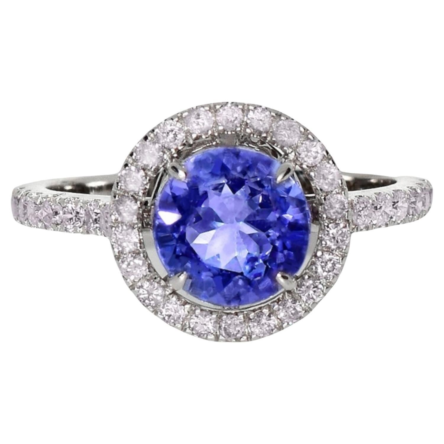 IGI 14K 1.81 ct Tanzanite&Pink Diamond Antique Art Deco Engagement Ring