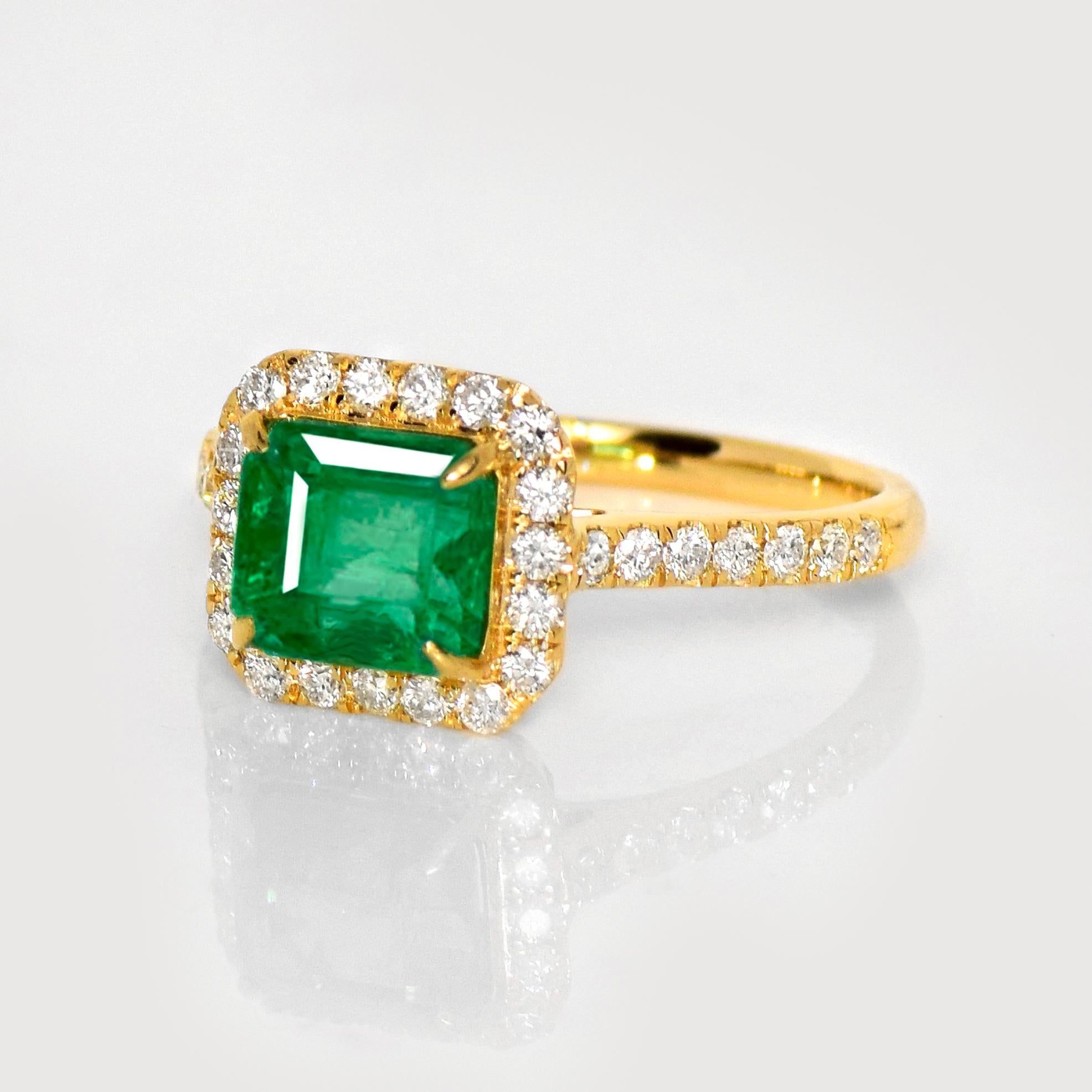 Emerald Cut IGI 14K 1.83 Ct Natural Emerald&Diamonds Antique Engagement Ring For Sale