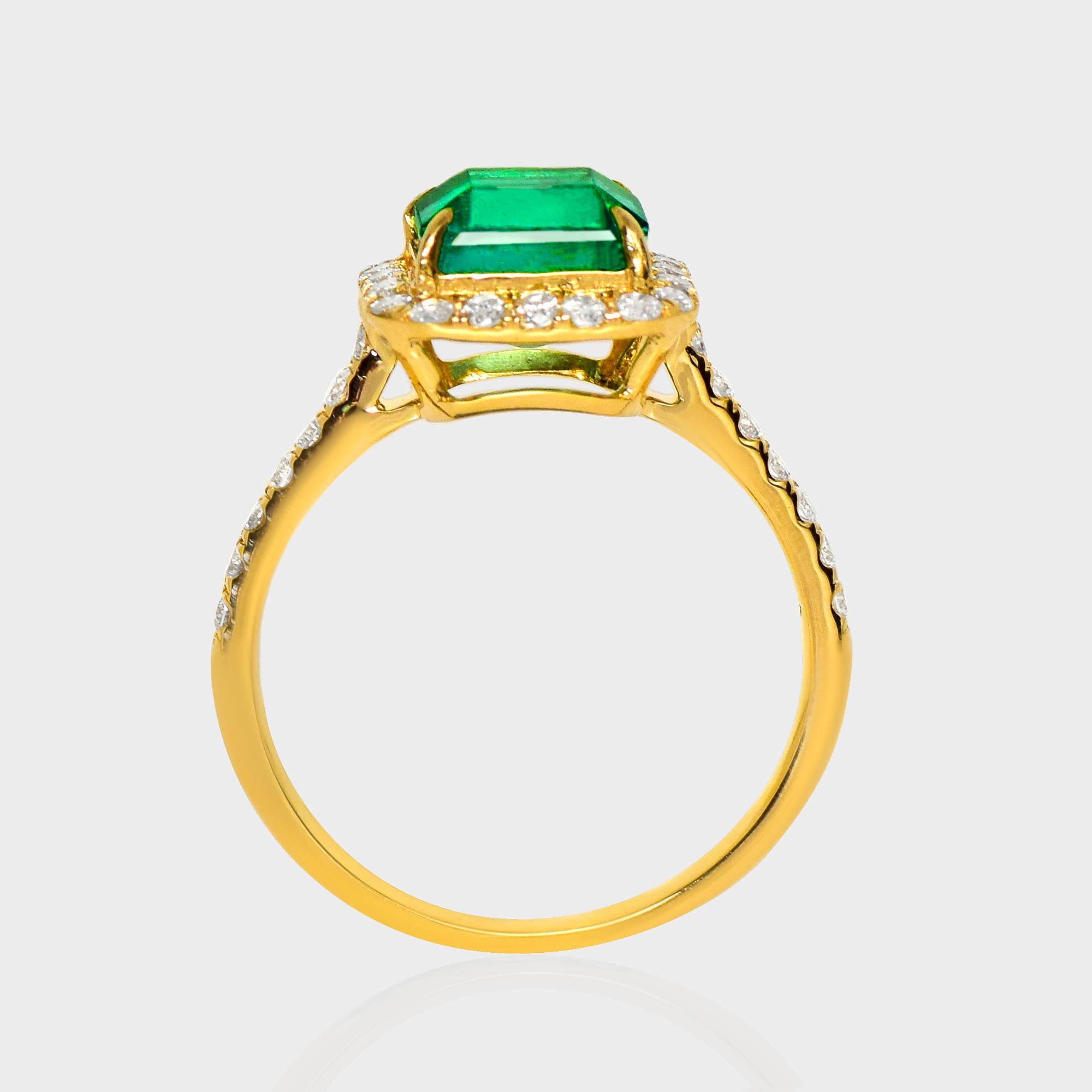 Women's IGI 14K 1.83 Ct Natural Emerald&Diamonds Antique Engagement Ring For Sale