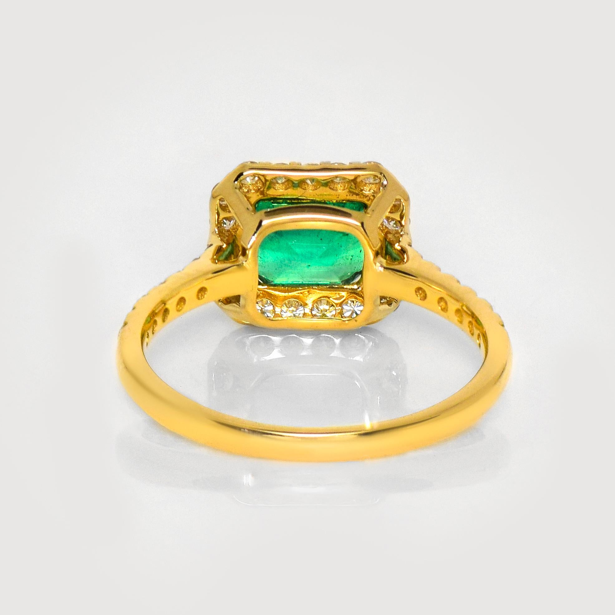 IGI 14K 1.83 Ct Natural Emerald&Diamonds Antique Engagement Ring For Sale 2