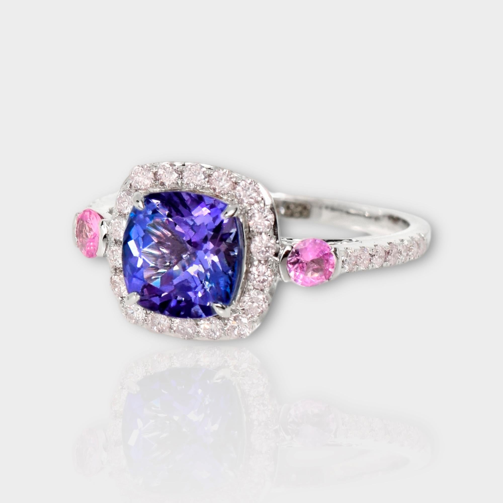 Contemporary IGI 14K 1.87 ct Tanzanite&Pink Diamond Antique Art Deco Engagement Ring For Sale