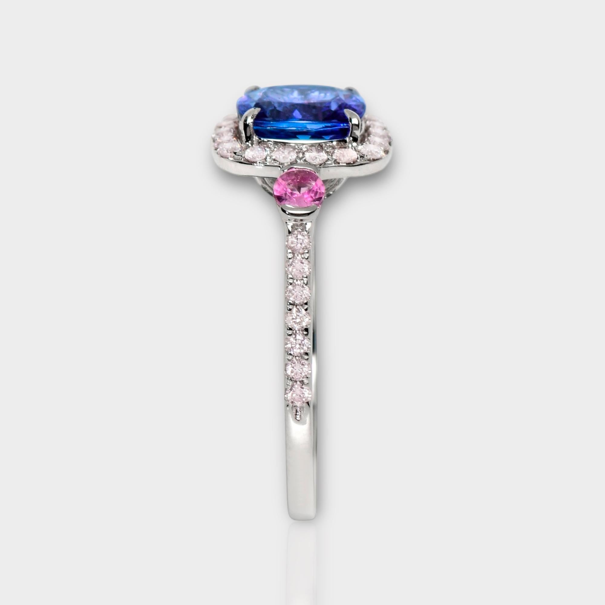IGI 14K 1.87 ct Tanzanite&Pink Diamond Antique Art Deco Engagement Ring In New Condition For Sale In Kaohsiung City, TW