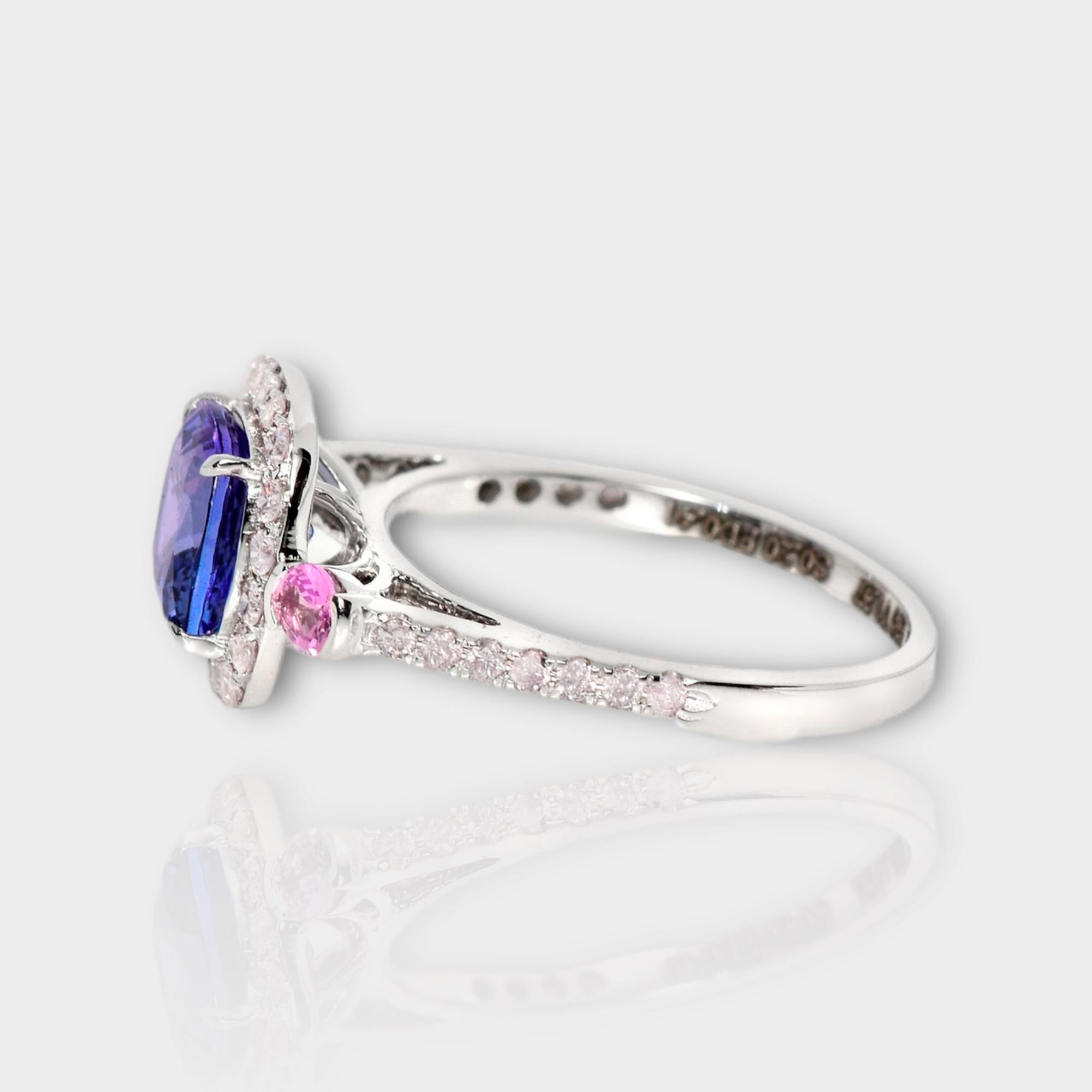 Women's IGI 14K 1.87 ct Tanzanite&Pink Diamond Antique Art Deco Engagement Ring For Sale
