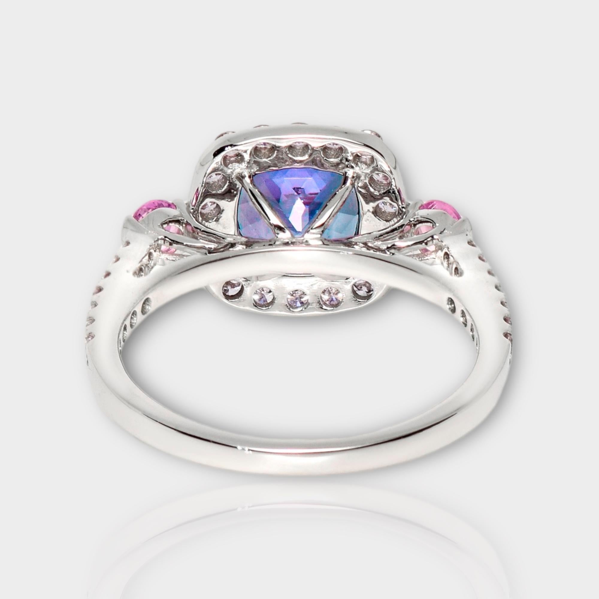 Bague de fiançailles IGI 14K 1.87 ct Tanzanite&Pink Diamond Antique Art Deco en vente 1
